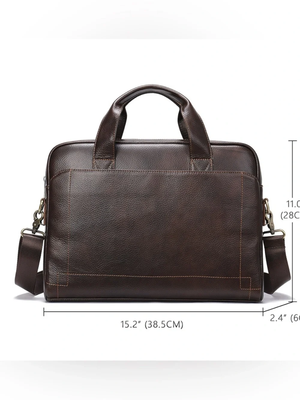 Men's Brown Leather Briefcase with Adjustable Shoulder Strap